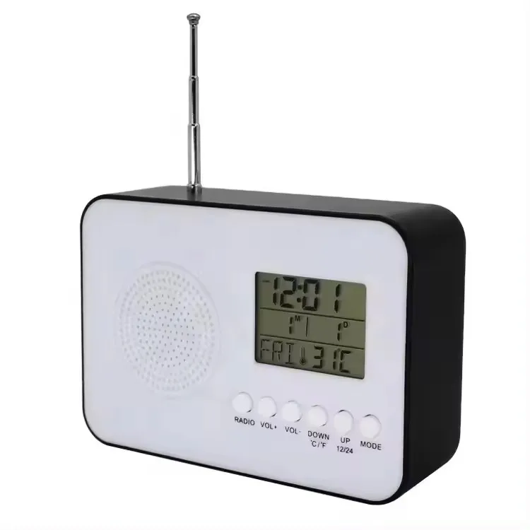 Quick Delivery Digital Desktop Radio Alarm Clock FM Antenna Electronic LCD Display Calender Radio Clock