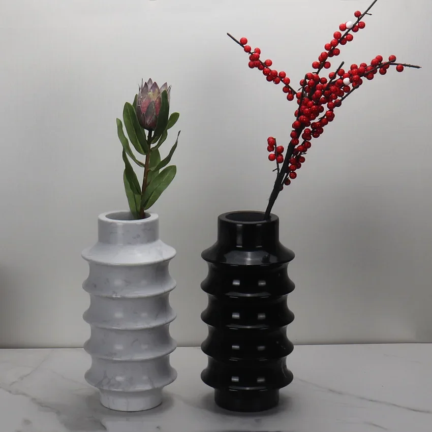 product custom black nordic style home decor creative flower vase marble-2