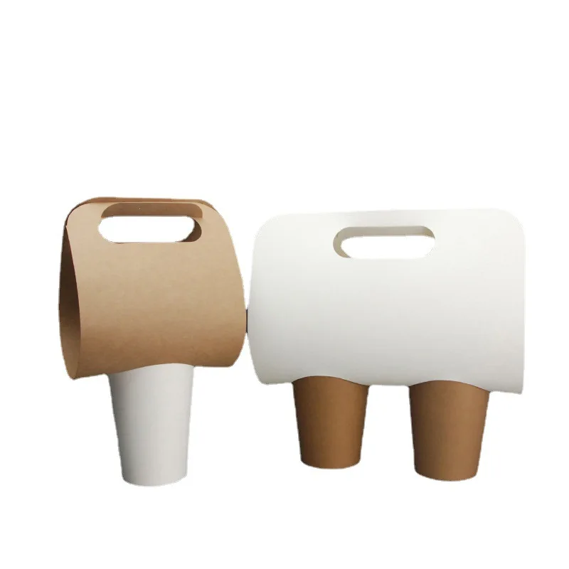 Custom Printed Disposable Takeaway Kraft Paper 2 Cup Hot Drinks Coffee