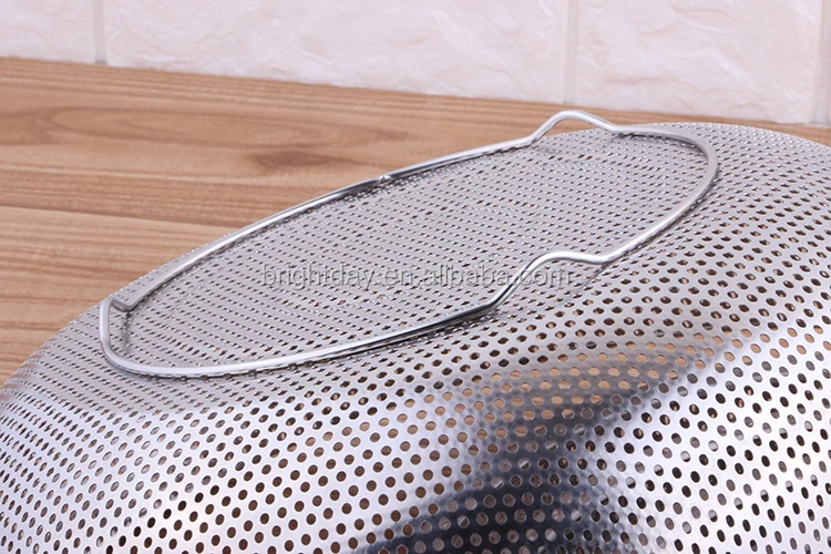 Stainless Steel Mesh Colander with Two Square Lug Kitchen Mesh Big Fruit Vegetable Colander with Handle_13