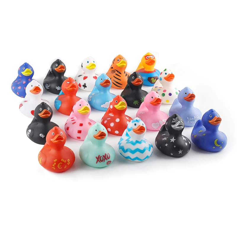 3.5'' Custom Logo 20 Types of Rubber Duck Toy Floating Sound Squeaky Bath Toys for Kids Gifts 1