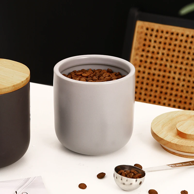 Ceramic Food Storage Jar Canister with Airtight Wooden Lid Modern Design Food Canisters Loose Tea Coffee Sugar Spice Nuts Snacks supplier