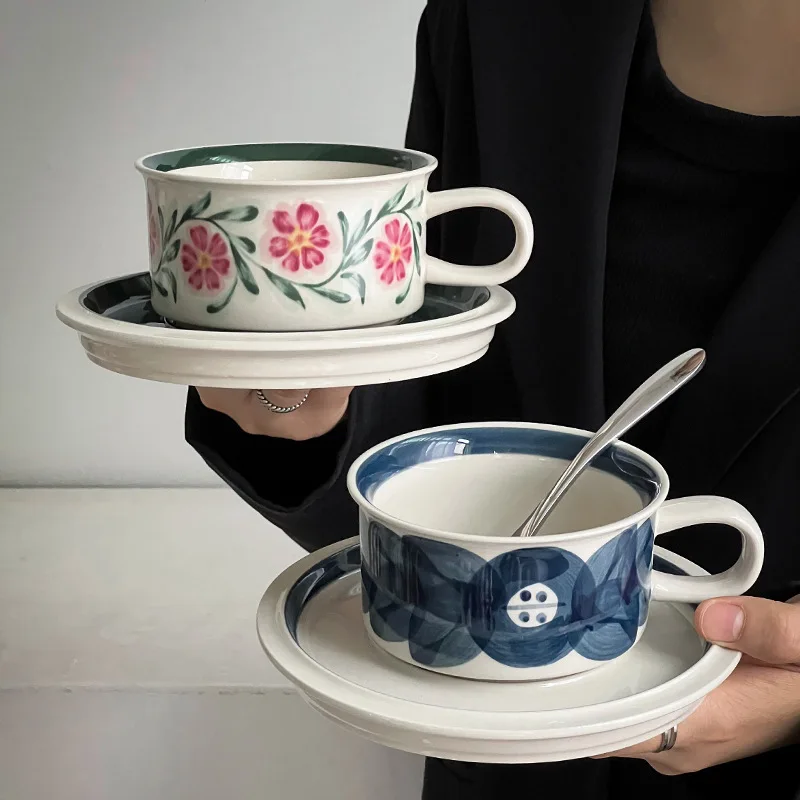 product finland vintage hand painted flower ceramic cup retro niche porcelain ceramics tea cup set latte coffee cup and saucer-54