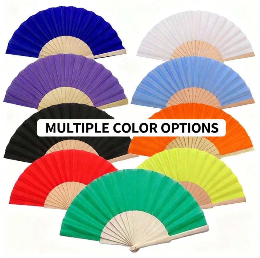 Small Size Classic Painted Wooden Handmade Natural Handmade Foldable Fabric Hand Fan Customized Logo for Wedding Summer