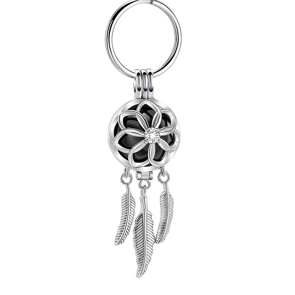 Cremation Jewelry Stainless Steel Urn Feather Tassel Hollow Keychain Cremation Aluminum Urn Memorial Pet/Human