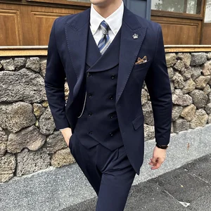 Men's High Quality Three-Piece Single-Breasted Slim Fit Business Suit for Formal Events Banquets Commuting