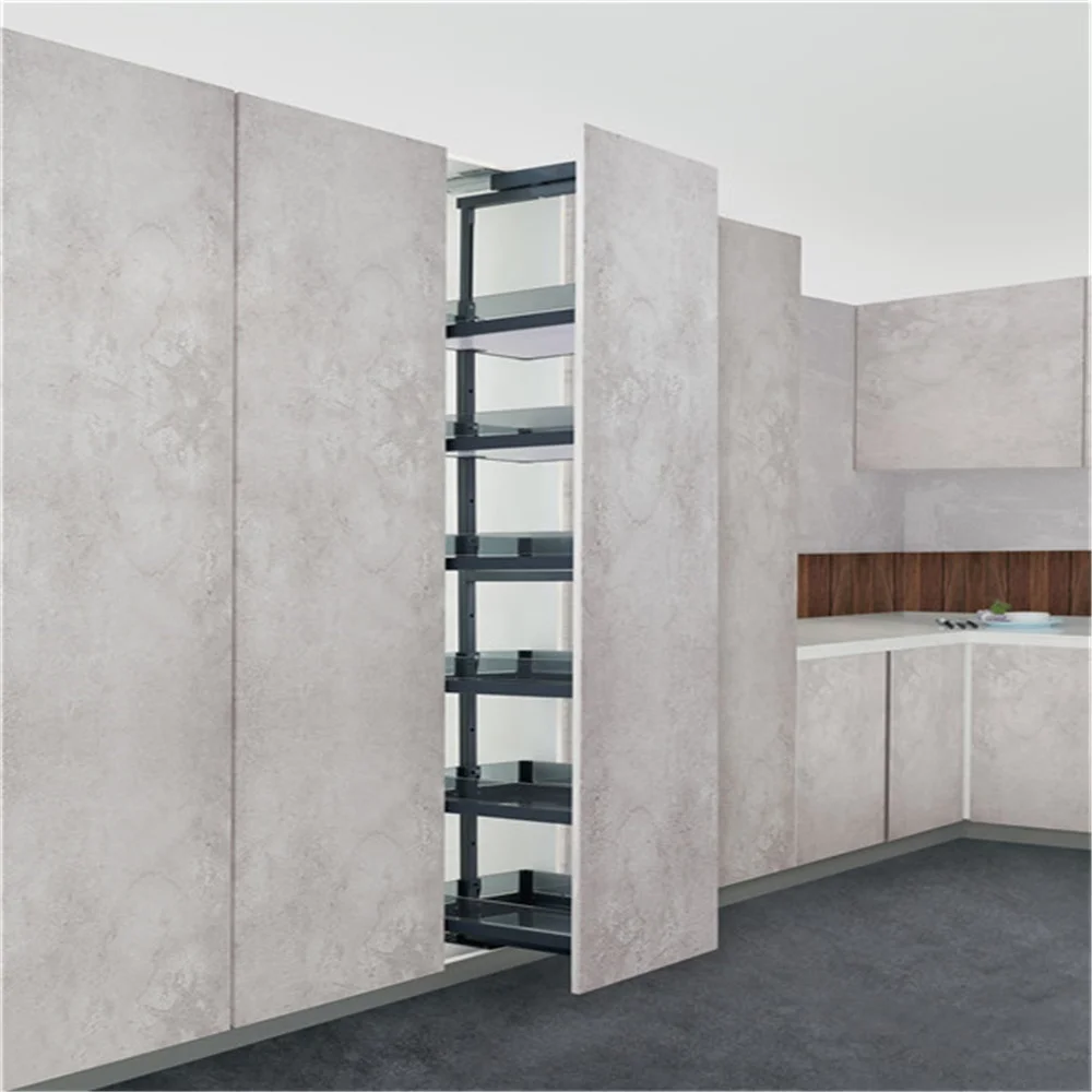 Tall Kitchen Cabinet Organizer with Pull-Out Sliding Basket Stainless Steel Metal Iron Storage Unit for Cabinet Organization