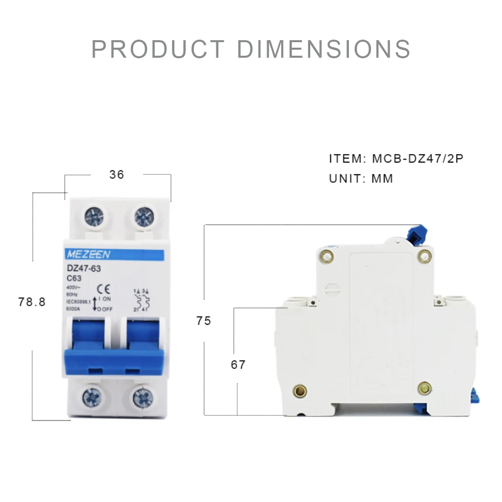 Interruttore Automatico DZ47-63 C25 4P 25A 400V 6000A – Montaggio Su Guida DIN, PA66
