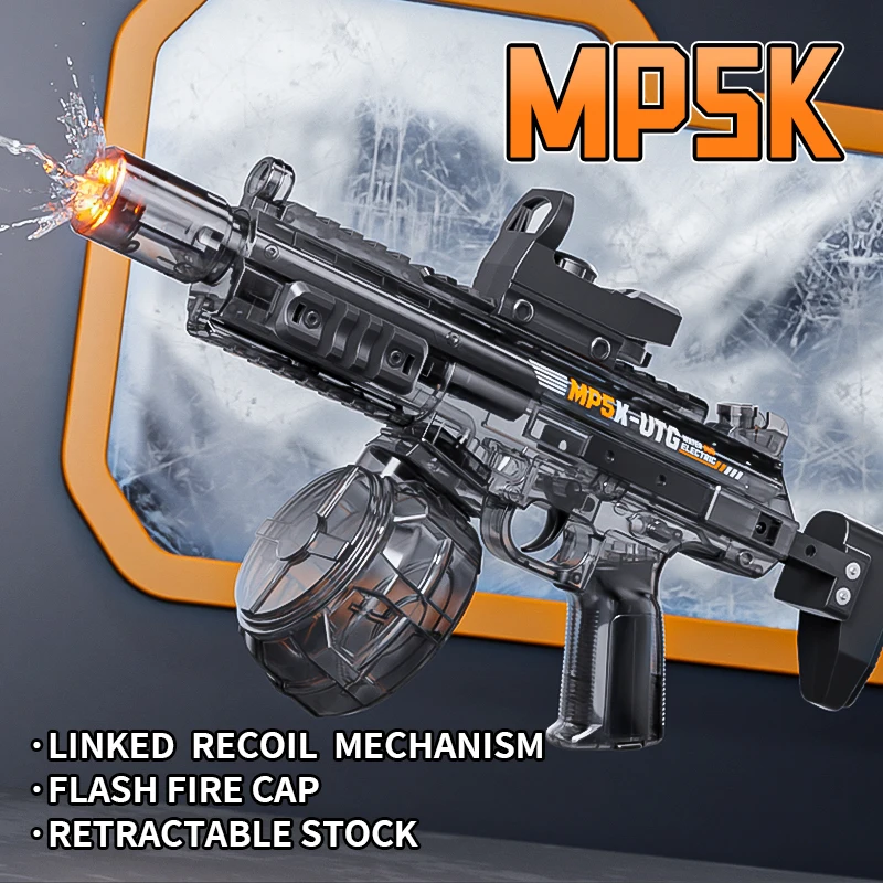 Nouveau Mini MP5K Pistolet à eau automatique pour enfants, jouet électrique avec crosse rétractable et réglable, pour les enfants de 6 ans et plus_voghion.com