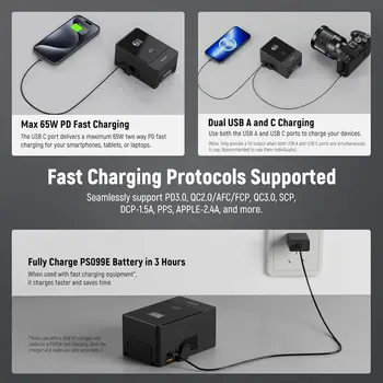 Neewer V Mount Battery PS099E with Type C Cable, 6800mAh 99Wh 14.5V Mini V Lock with OLED Display, Fast Charging 65W PD USB C detail image