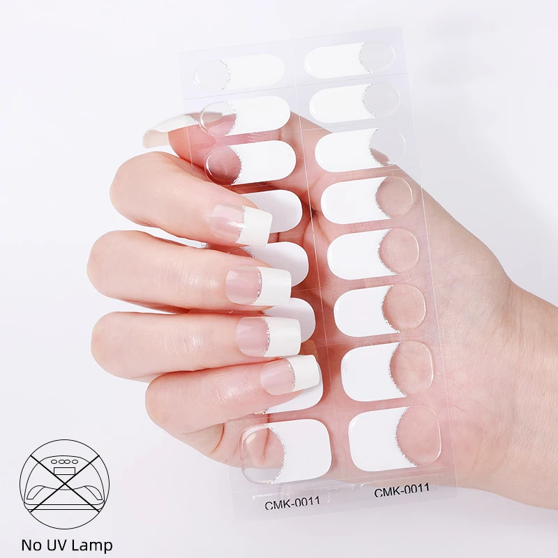 Neue Forschung und Entwicklung Kein UV-Lampenweiß Romantik Französischer Stil Halbtransparente Gel-Nagelstreifen