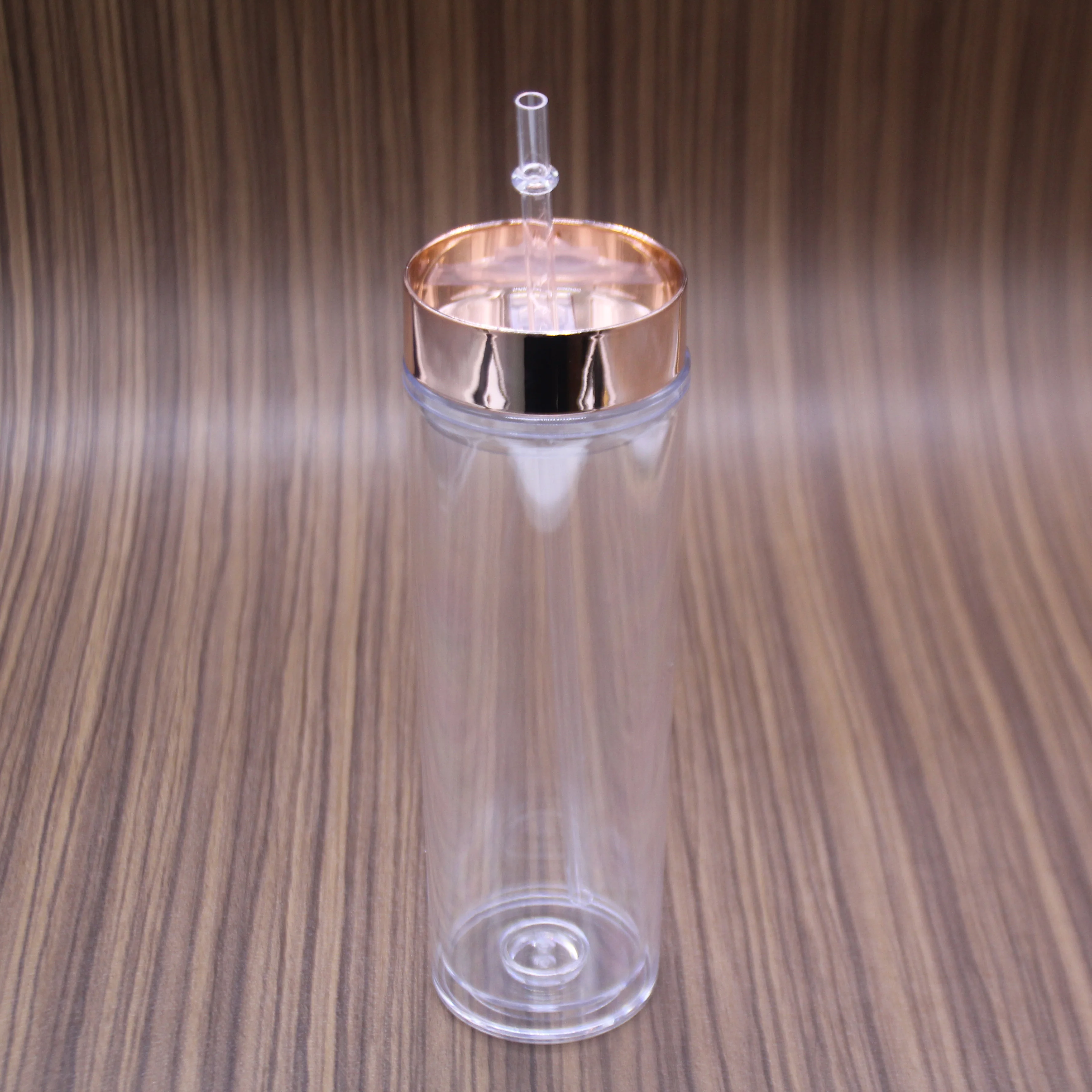 Акриловый прозрачный пластиковый тонкий стакан с логотипом на заказ, 16 унций, с золотой крышкой и соломинкой, стакан с двойными стенками, многоразовая чашка