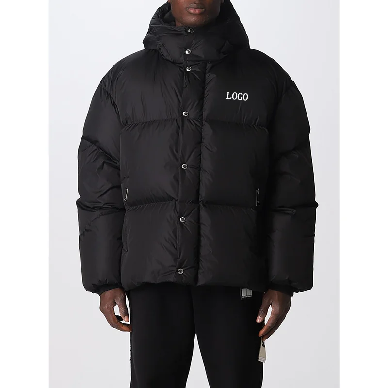 Winter Custom logo High Quality Heavyweight Puffer Coat Stand Collar Zip up Quilted Men Down Jacket