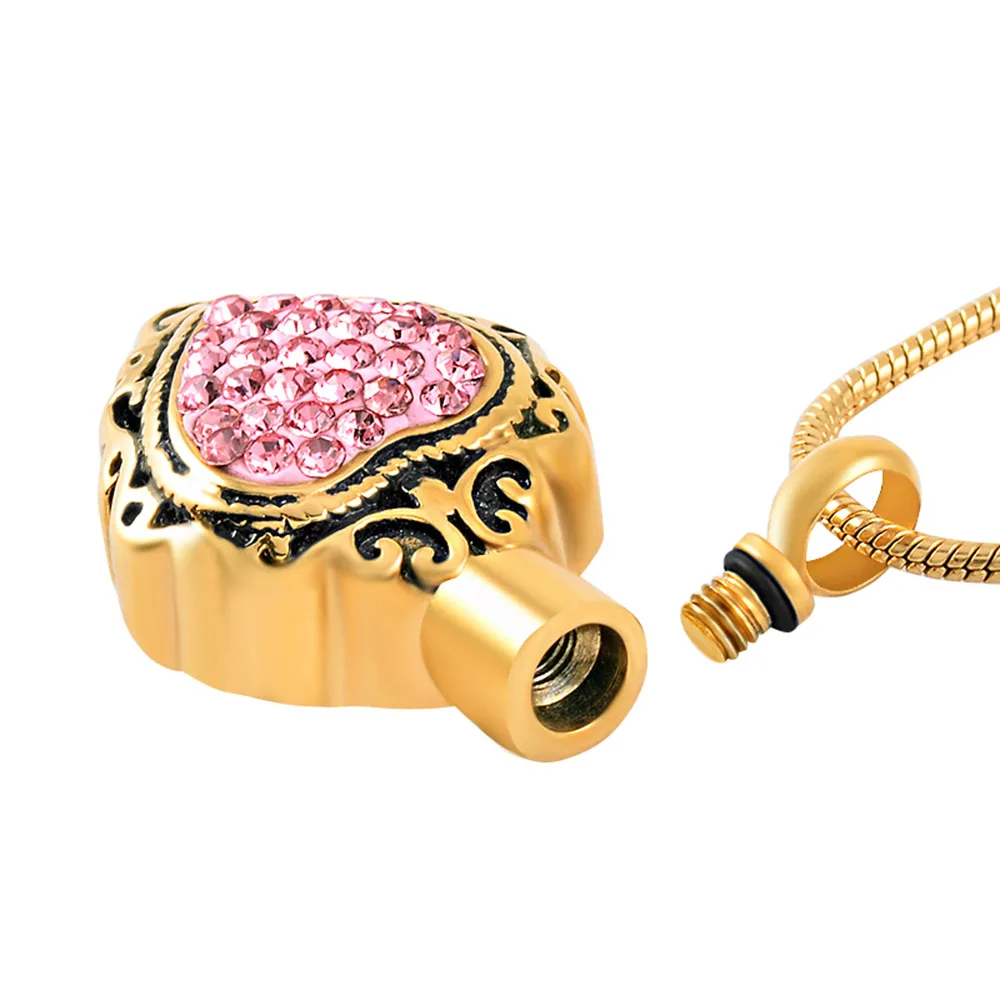 Cremation jewelry stainless steel urn with heart-shaped gemstone urn pendant with filling kit for cremation funeral