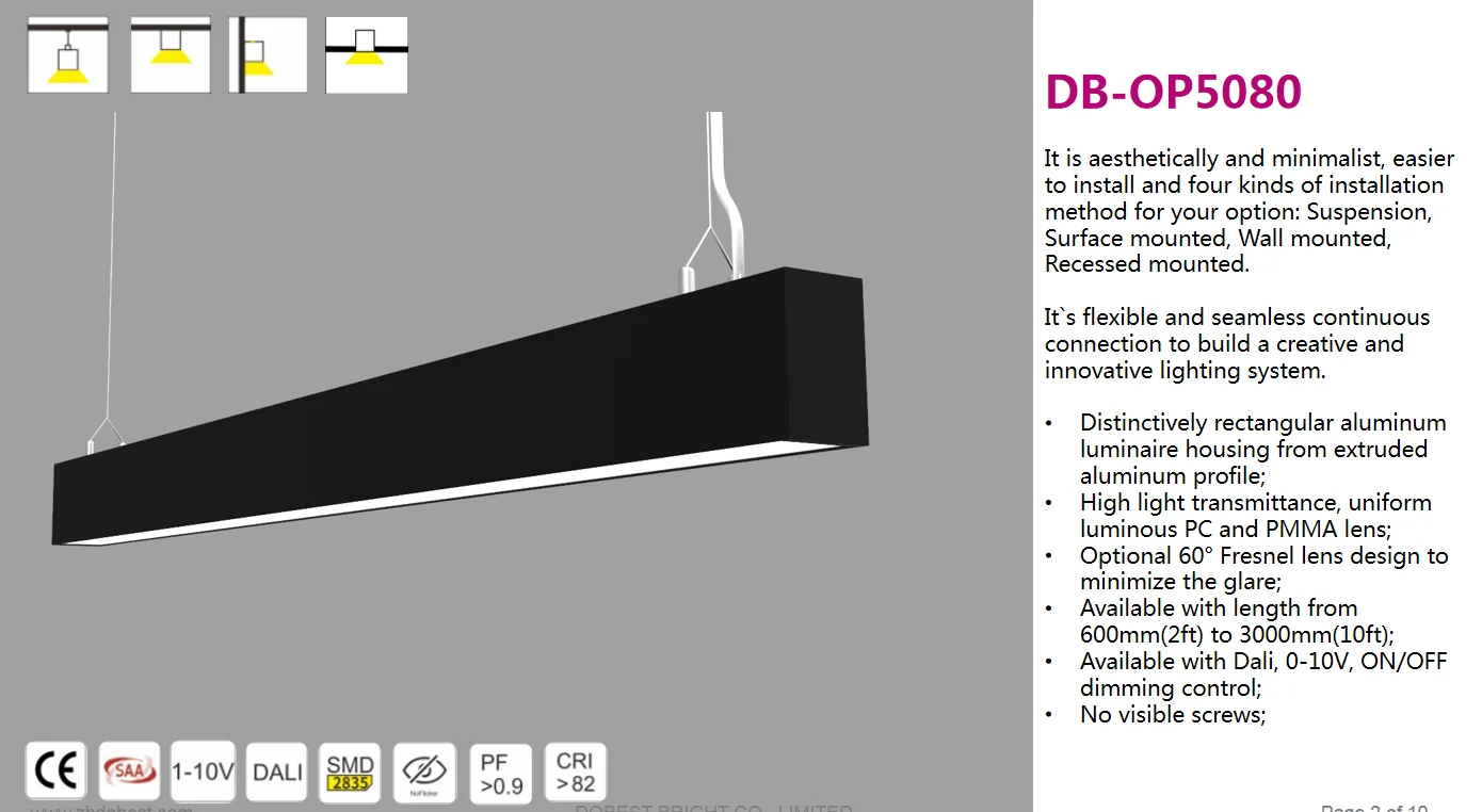 Linear LED Pendant Lighting Wall-Mounted Suspension Seamless Aluminium Connection 120cm ROHS Certified for Indoor Warehouse