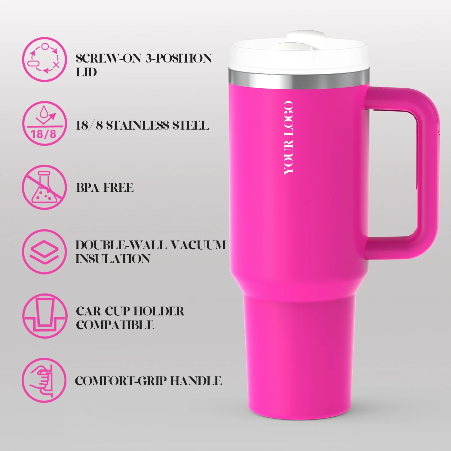 Factory Wholesale 20oz 30oz 40oz Stainless Steel Vacuum Insulated Metal Cup Travel Mug Coffee Tumbler With Handle manufacture