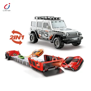 Chengji Die Cast Scale Cars Educational Music Light Ejection Track Alloy Storage Car Toy 2in1 Off-Road Vehicle Toy jeep Car Kids