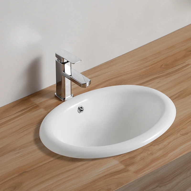 High Quality Counter Top Ovale Semi Recessed Art Washbasin Ceramic Sanitary Ware Bathroom Vanity Sink