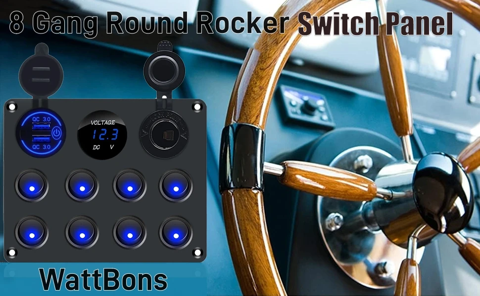 8 Gang Multifunction Rocker Switch Panel with USB Charger Digital ...