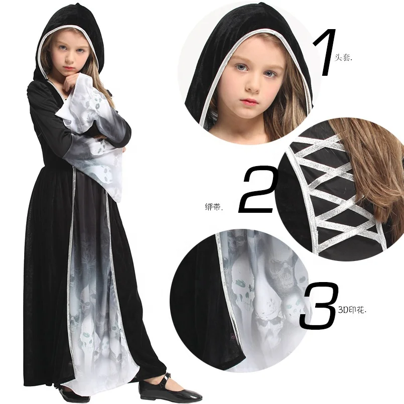 TZQFROC Costume Da Fantasma Per Bambini Per Halloween - Completo Con Mantello, Cappello Da Strega, Borsa A Zucca E Tatuaggi - 3