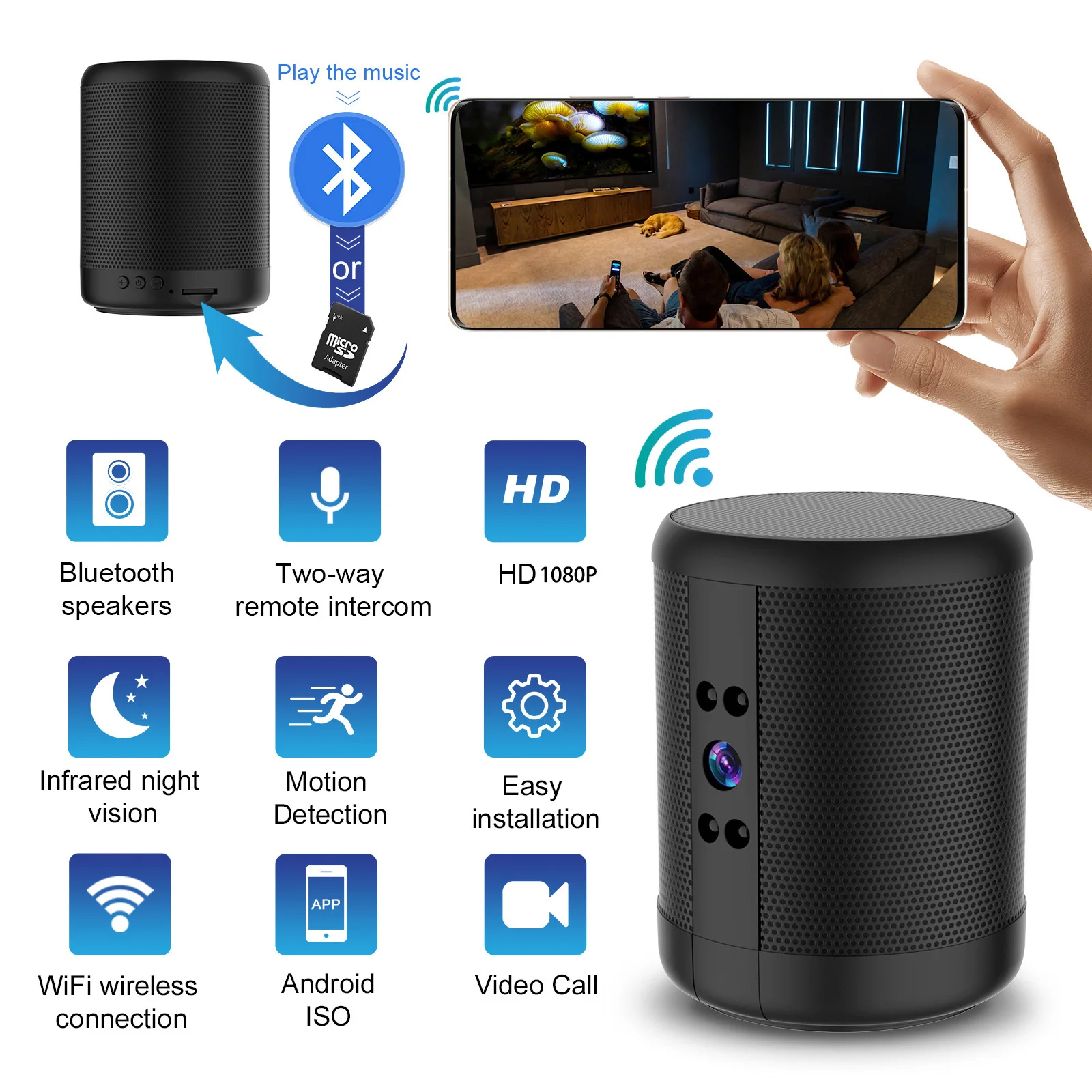 Micro Security Camera Multifunctional Wireless Speaker Two-way