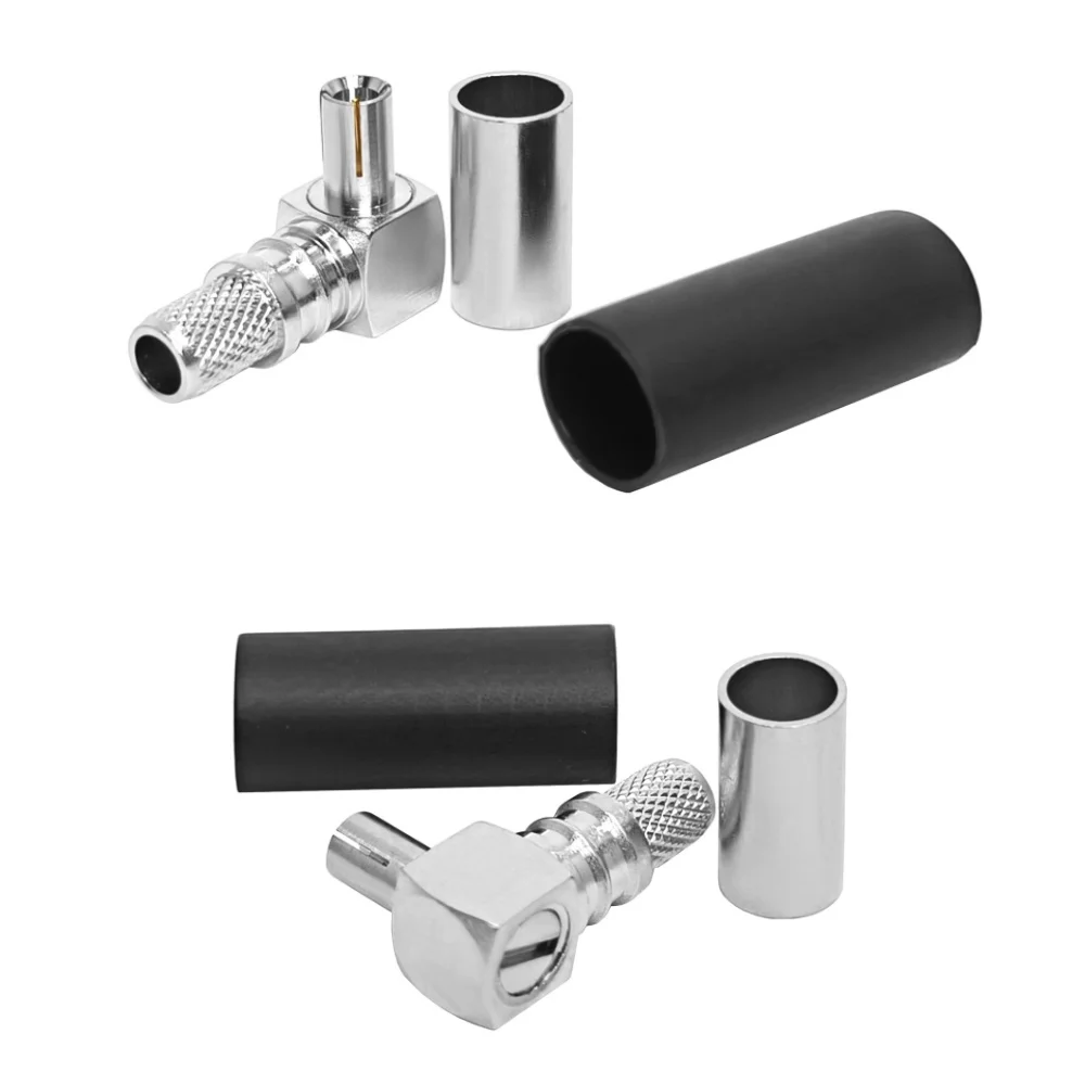 RF Connector Solderless (EZ) TS9 Male Plug Right Angle Nickel Plated Crimp for RG58 LMR195 Coaxial RF Cable Connector
