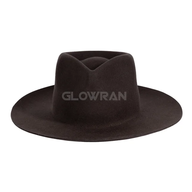 Wholesale Dark Brown Pure Wool Unisex Large Size Wide Brim Blank Felt Fedora Hats