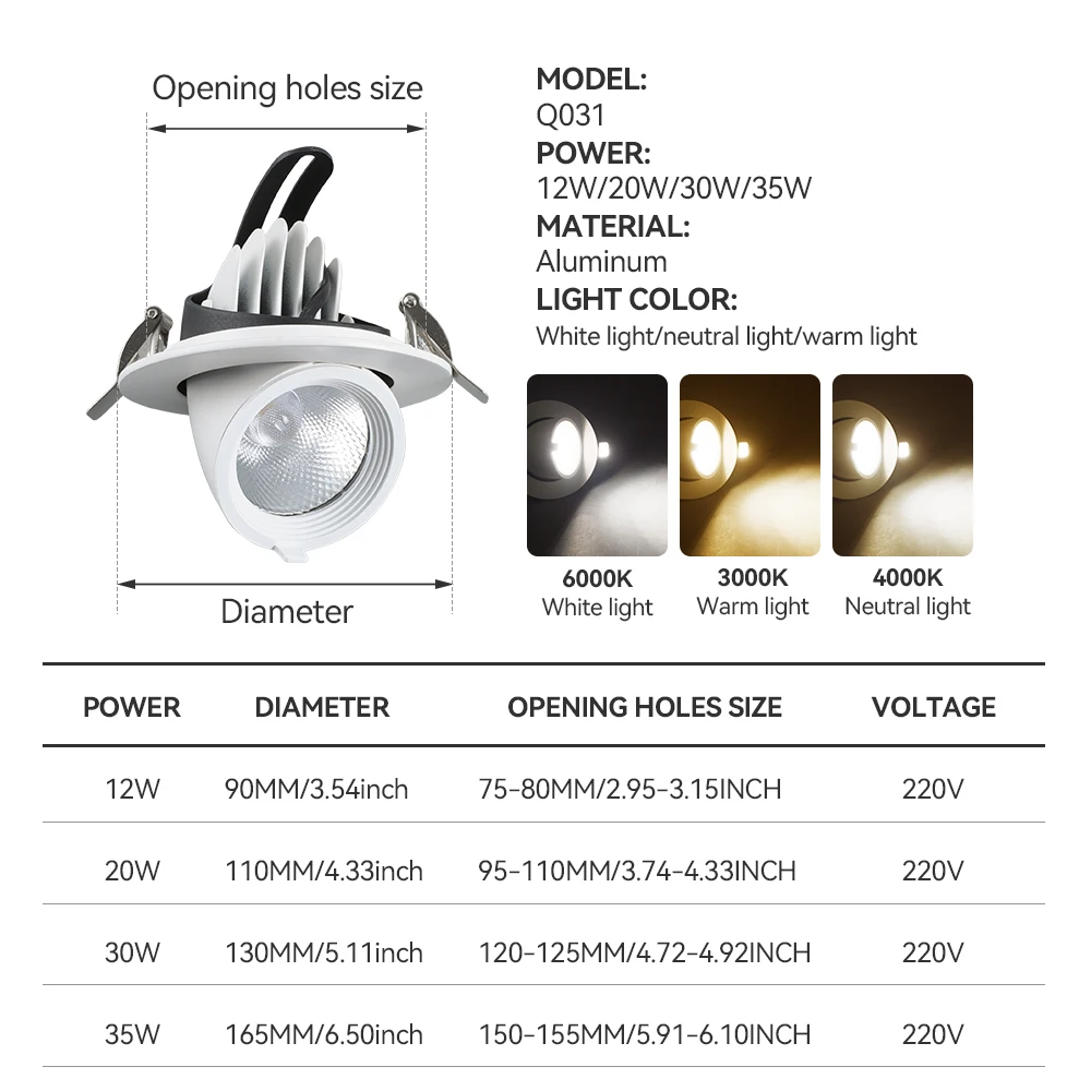 Modern 20W Led Gimbal Downlight Embedded Elephant Trunk Ceiling Lamp for Gallery Mall Store Exhibition Lighting Fixture