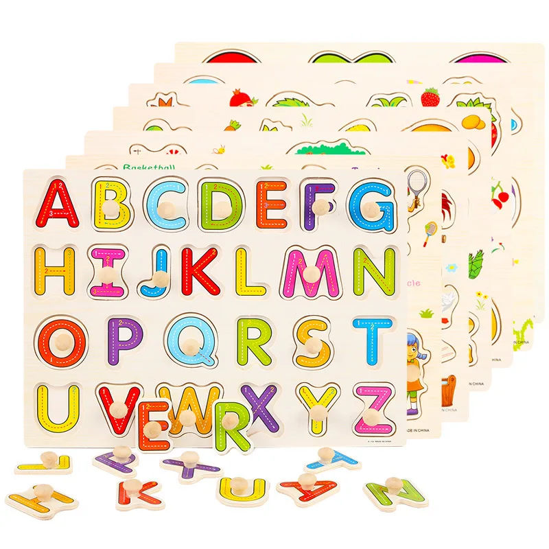 Wholesale 3D Three-dimensional Wooden Puzzles Numbers Shapes Letters Puzzle Blocks Children Educational Toys