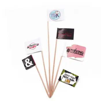 ESTICK Bulk Custom Logo Printed Bamboo Flag Toothpicks Eco-Friendly Disposable Food Safe Italy Greeks