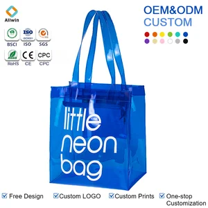 Waterproof Water Resistant Transparent PVC Tote Shopping Bag with Zipper Closure for Spring Summer