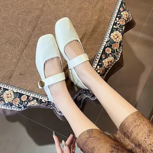 Bejani 1389-1 Women's French Thick Heel Mary Jane Shoes Soft Face Wearable Both Sides Genuine Leather Upper Rubber Outsole
