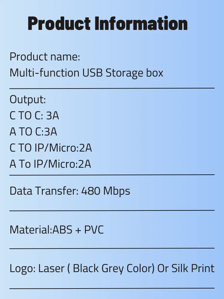New Portable Multifunctional Data Cable Kit Digital Organizer 60w Fast