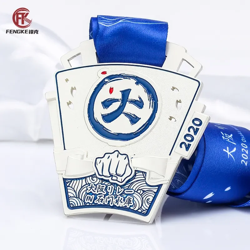 Customized Logo Square Solid Figure Gold Metal Alloy Medals With Colorful Ribbon