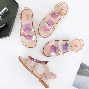 Fashion Sparkly Star Summer Kids Sandals Girls Sandals Open Toe Summer Flats Dress Sandals