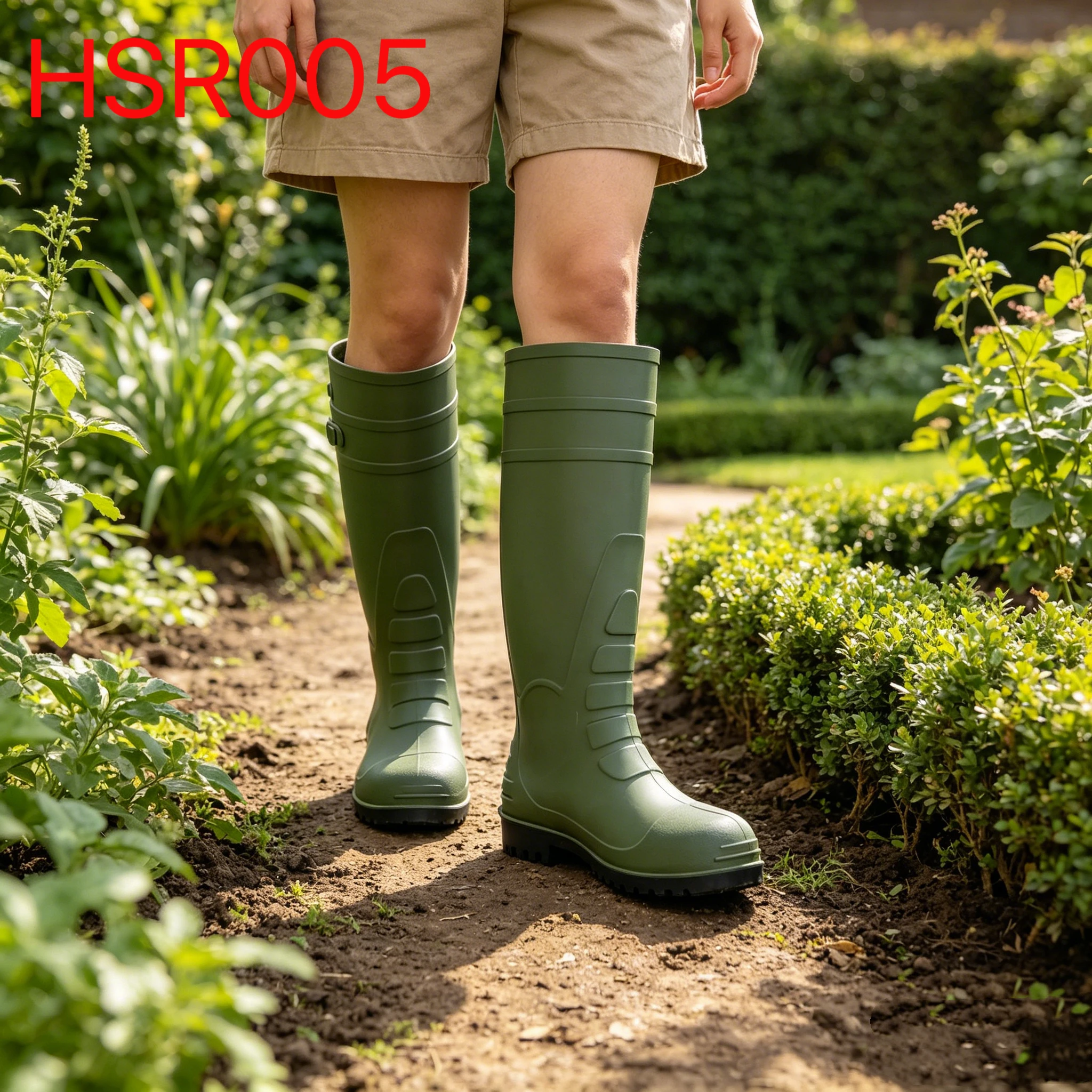 YYR,Sewage Treatment PVC Integral Molding Rubber Boots All-season Suitable Steel Toe Insert High-cut Green Gumboots HSR005