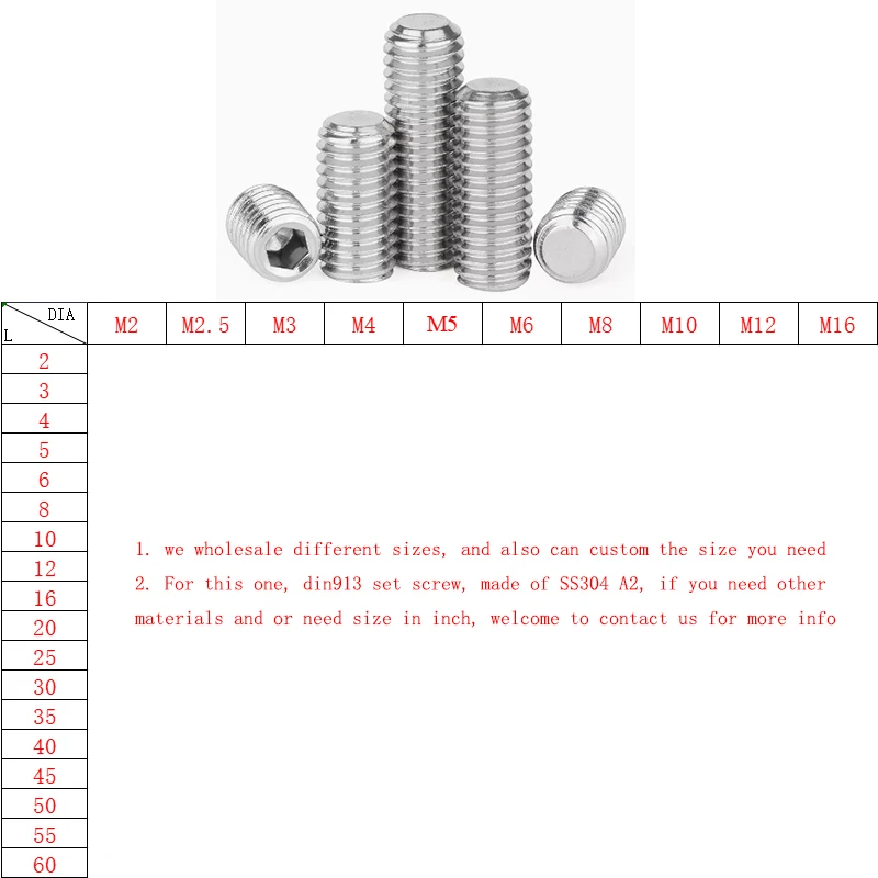 High precision Flat stainless steel hex socket set screw, flat head screw with A2 for gear and shaft M2/2.5/3/4/5/6/8/10 manufacture