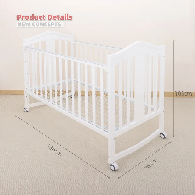 Convertible  Natural Wood Wooden 3 in 1 Baby Cot Bed Kids' Cribs