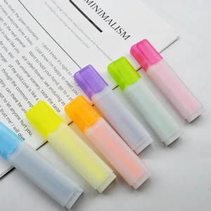 Custom Logo Flat Novelty Plastic Body Mini Set 6 Solid Color Maker Highlighter Pen