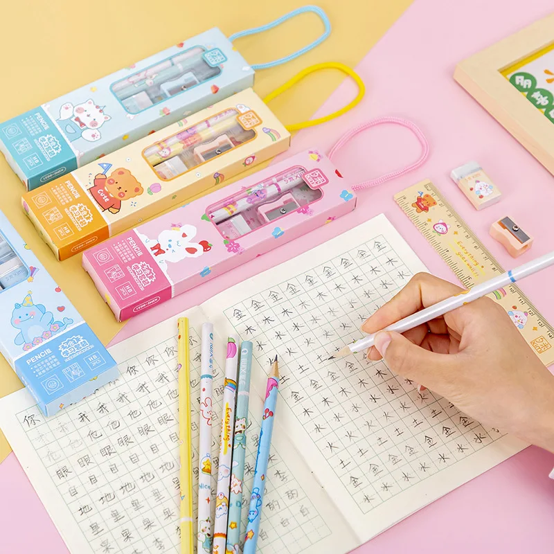 小学生向け学習文具セット 5 in 1 ギフトボックス付き 子供用鉛筆