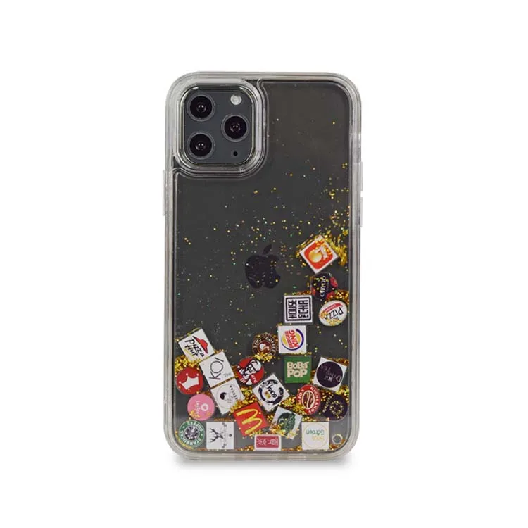 App Icon Liquid Phone Case Waterproof for iPhone 11 Back Cover Gold Foil Glitter Water Cover for iPhone 11 Luxury Quicksand Case