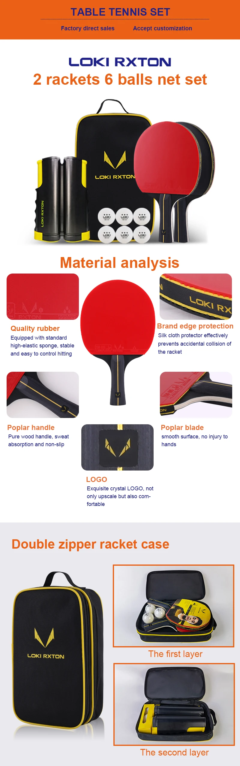 Loki Rxton Portable Table Tennis Set 2 Racket 6 Ball Professional Table