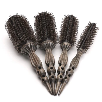 Wooden Round Brushes Hollow Aluminum Heat Resistant Tail Pin Anti-slip Boar Bristle Hair Round Brush