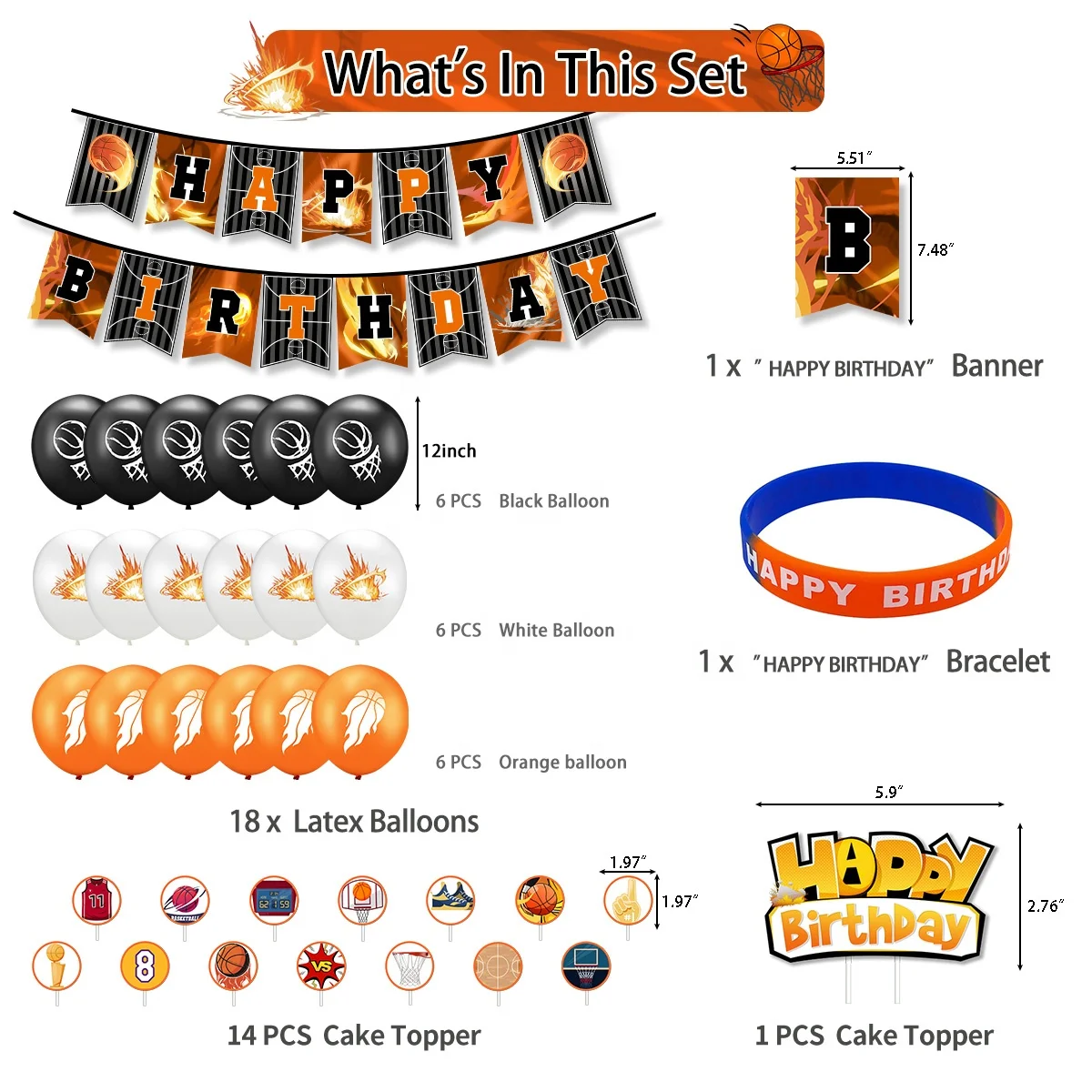 Nice Basketball Birthday Theme Party Decoration Sports Boy Happy Birthday Pull Flag Latex Balloon Set Arrangement Supplies