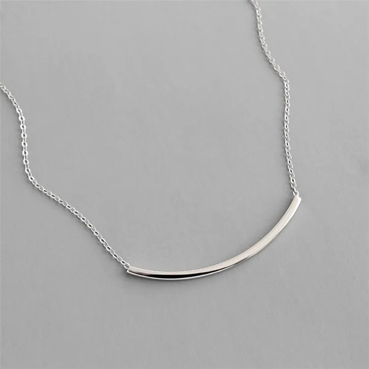 Details about   Women Necklace For  Jewelry 925 Silver Simple Curved Tube Bar Pendant Chain 