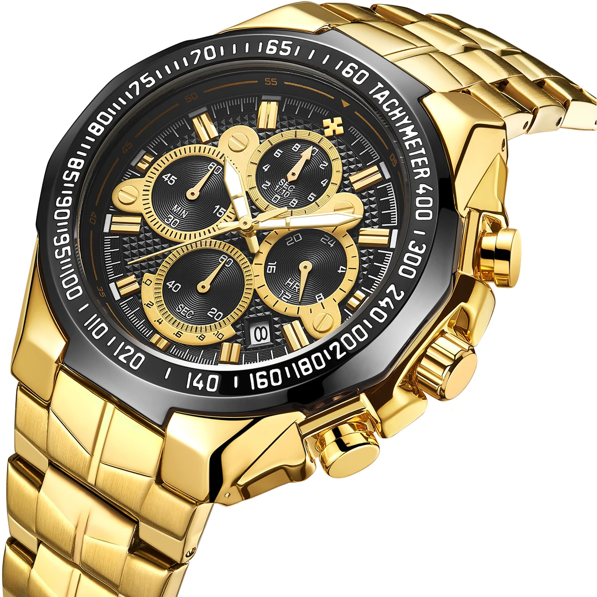 WWOOR 8868 Gold Men's Chronograph Quartz Watch Sport Waterproof