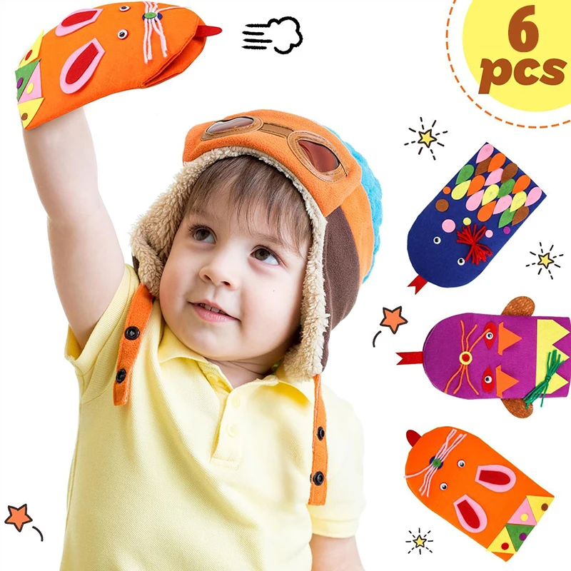 2025 Custom 6Pcs Hand Puppet Making Kit Art DIY Craft Felt Sock Puppet Toys Storytelling Role Play Toy