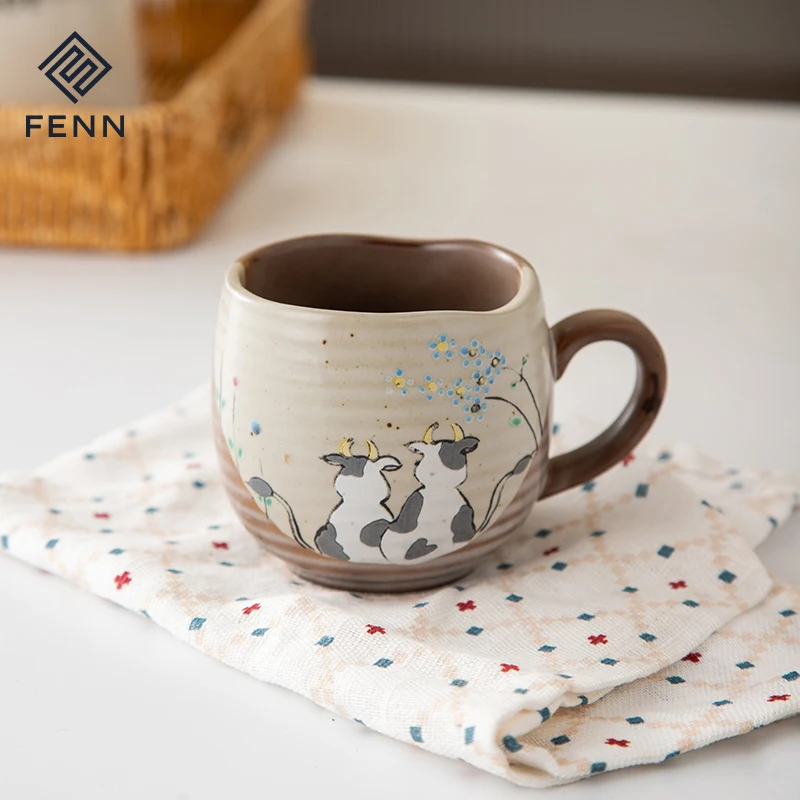 wholesale Vintage Tea Cup Aesthetic Coffee Mugs Cat Animal Cartoon Cup Water Customized Ceramic Coffee Mugs Stoneware for Gifts