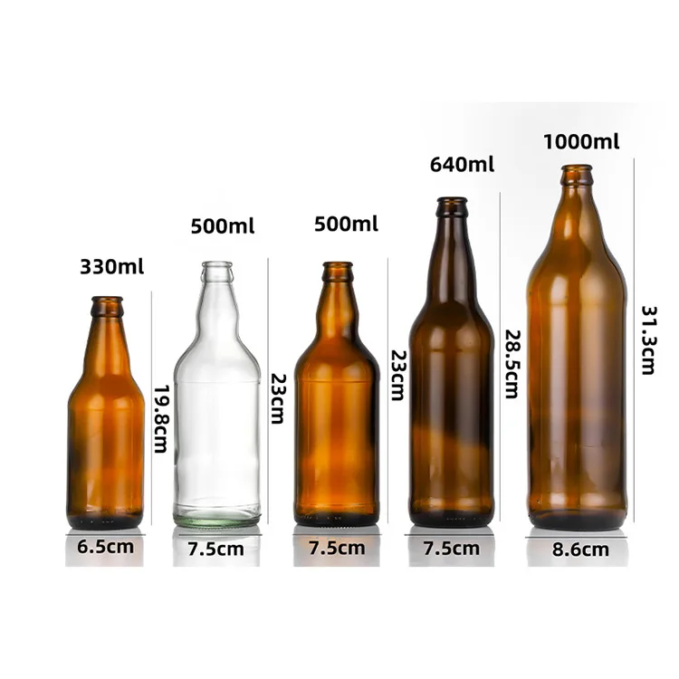 In Stock 250ml 330ml 500ml 1000ml Empty Amber Glass Beer Bottle For