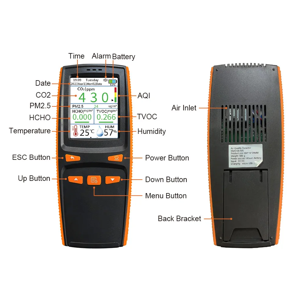 Портативный DM509 CO2 газовый счетчик система контроля качества воздуха в помещении с PM2.5 детектор пыли настраиваемый ODM